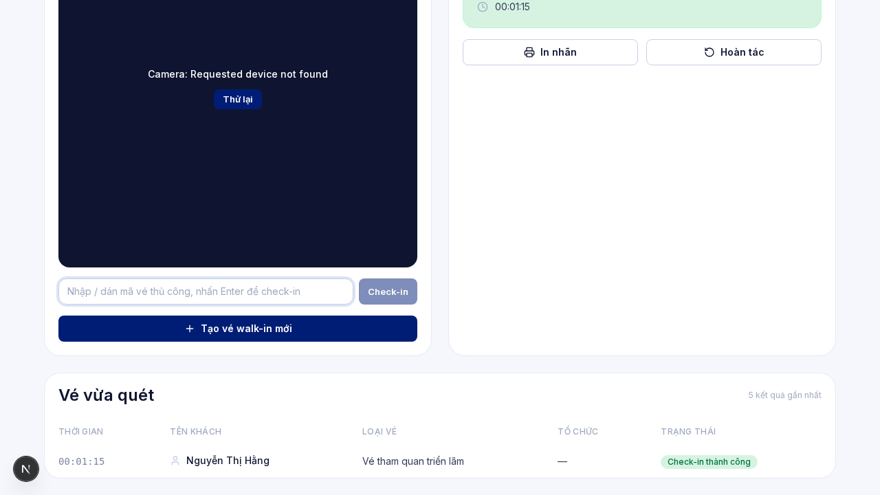 Thông báo check-in thành công với tên người tham dự