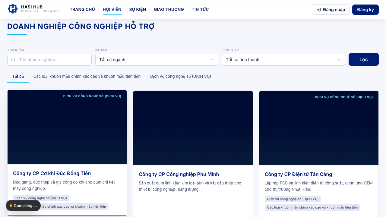 Hồ sơ chi tiết doanh nghiệp với logo, tên, lĩnh vực, mô tả và năng lực