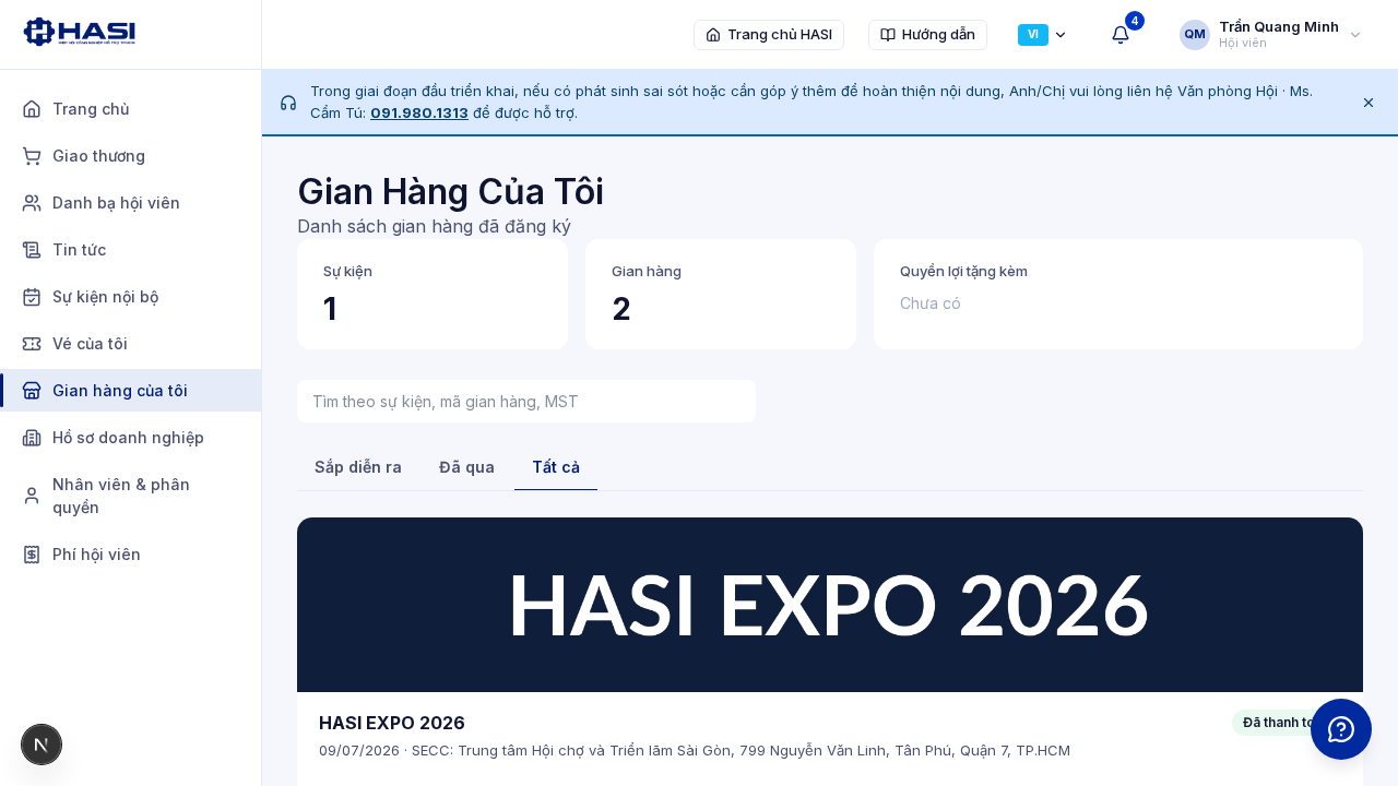 Trang Gian hàng của tôi với đơn gian hàng tại sự kiện