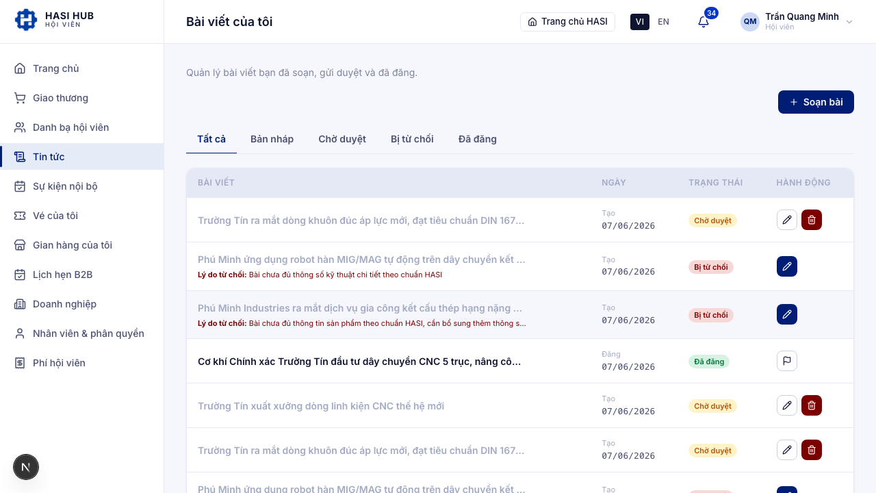 Trang Bài viết của tôi với nút Soạn bài ở góc phải